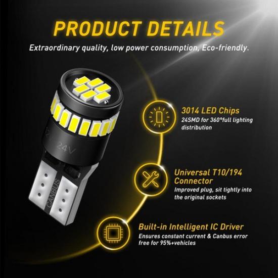 AUXITO T10 2X LED Wedge Interior Super Light 6000K White Bright 194 2825 12-24V