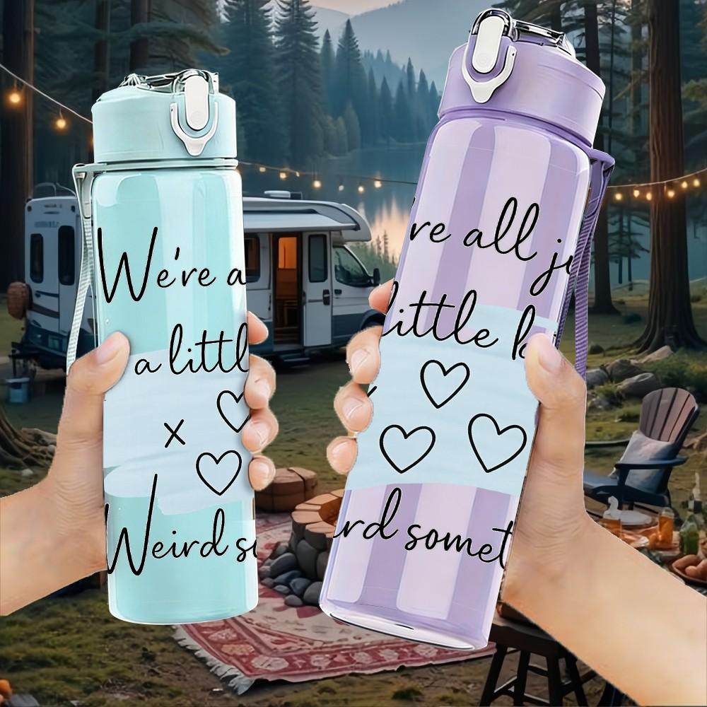 1PC Wind Heart Quote 750ml Color Plastic Sports Water Bottle Leakproof Flip Straw Lid Suitable for Sports Office Home Use