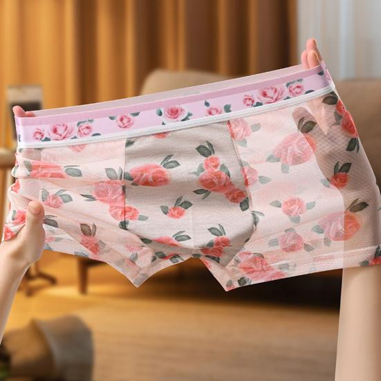 Мужские боксеры ультратонкие сетчатые с принтом средней талии быстросохнущие влагоотводящие домашние трусы больших размеров для сна