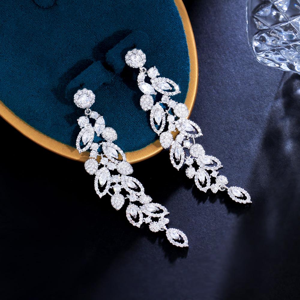CMM сверкающий кубический цирконий, серебряный цвет, длинные свадебные серьги, ювелирные аксессуары