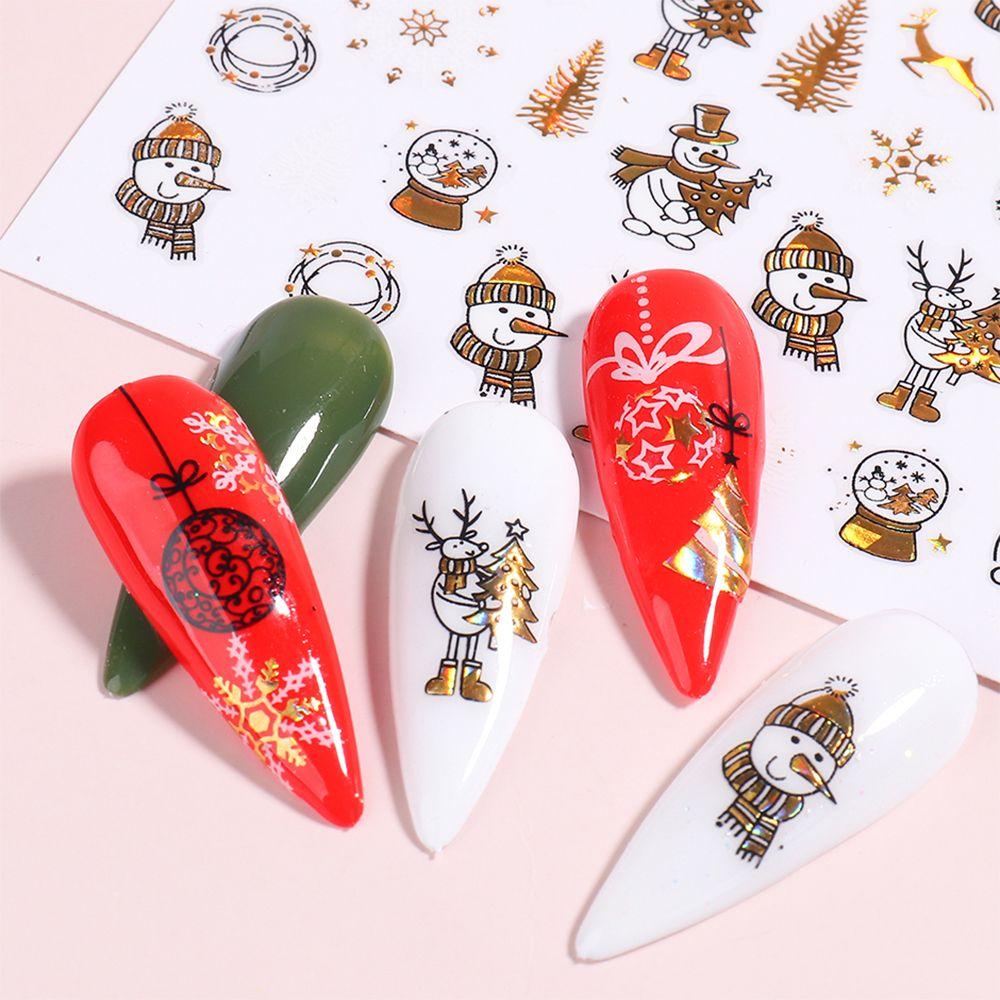 Polish New Year Xmas Winter Design Holographics 3D Glitter Gold White Nail Stickers