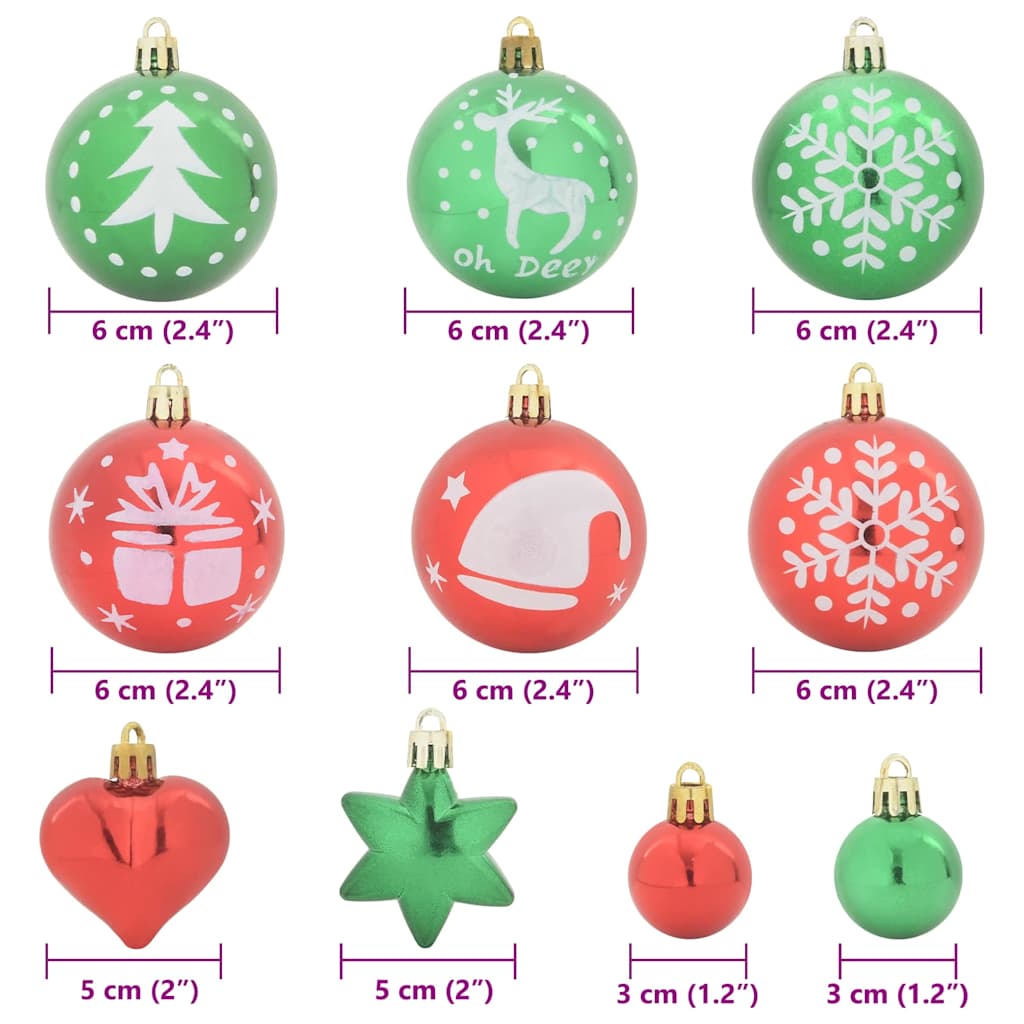 Christmas Ornament Set 40 pcs Red and Green Plastic