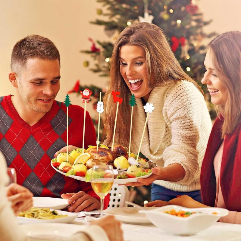 100PCS Christmas Tree Shaped Drink Cocktail Picks Appetizer Fruit Cupcake Pocks Festival Party Favors Decorations