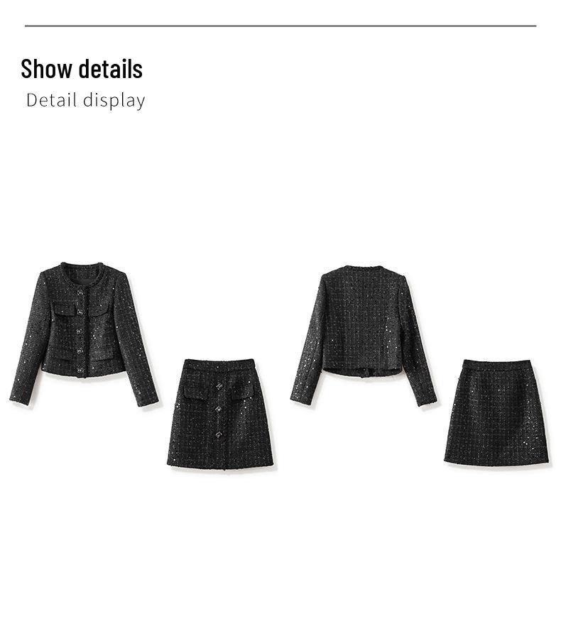 Coco Style Sequin Wool Top & Midi Skirt Set for Women