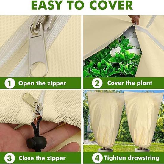 Plant Freeze Protection Cover Frost Blanket with Zipper Drawstring Plant Winter Protection Cover for Outdoor Shrub Bush Fruit Tree