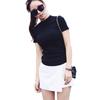 Корейская женская облегающая однотонная футболка с коротким рукавом и полуворотом