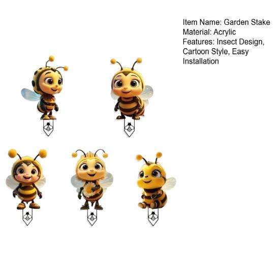 5Pcs/Set Garden Insect Stakes 2D Acrylic Decorative Bee Sign with Stake Planter Insert Ladybug Sign for Potted Plants Patio Yard Balcony