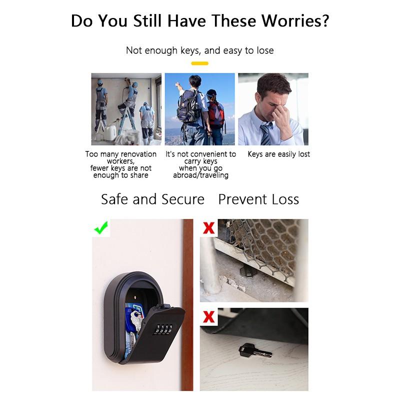 Wall Mounted Key Storage 4 Digital Combination Password Security Code Lock Key Lock Box For Home Office Storage Box Organizer