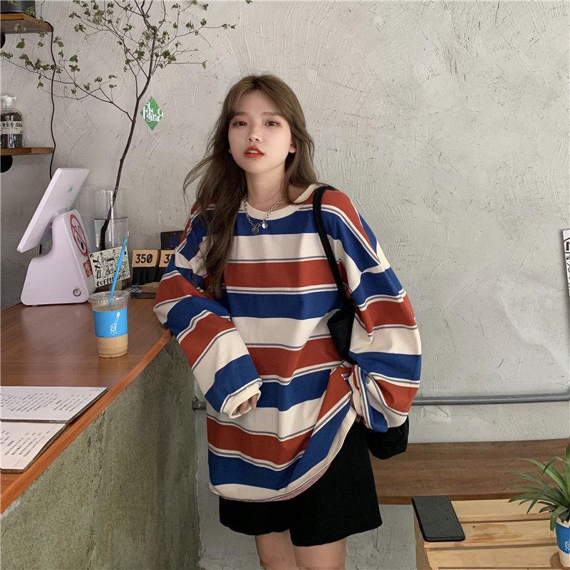 Women's Trendy Loose Striped Long Sleeved T Shirt