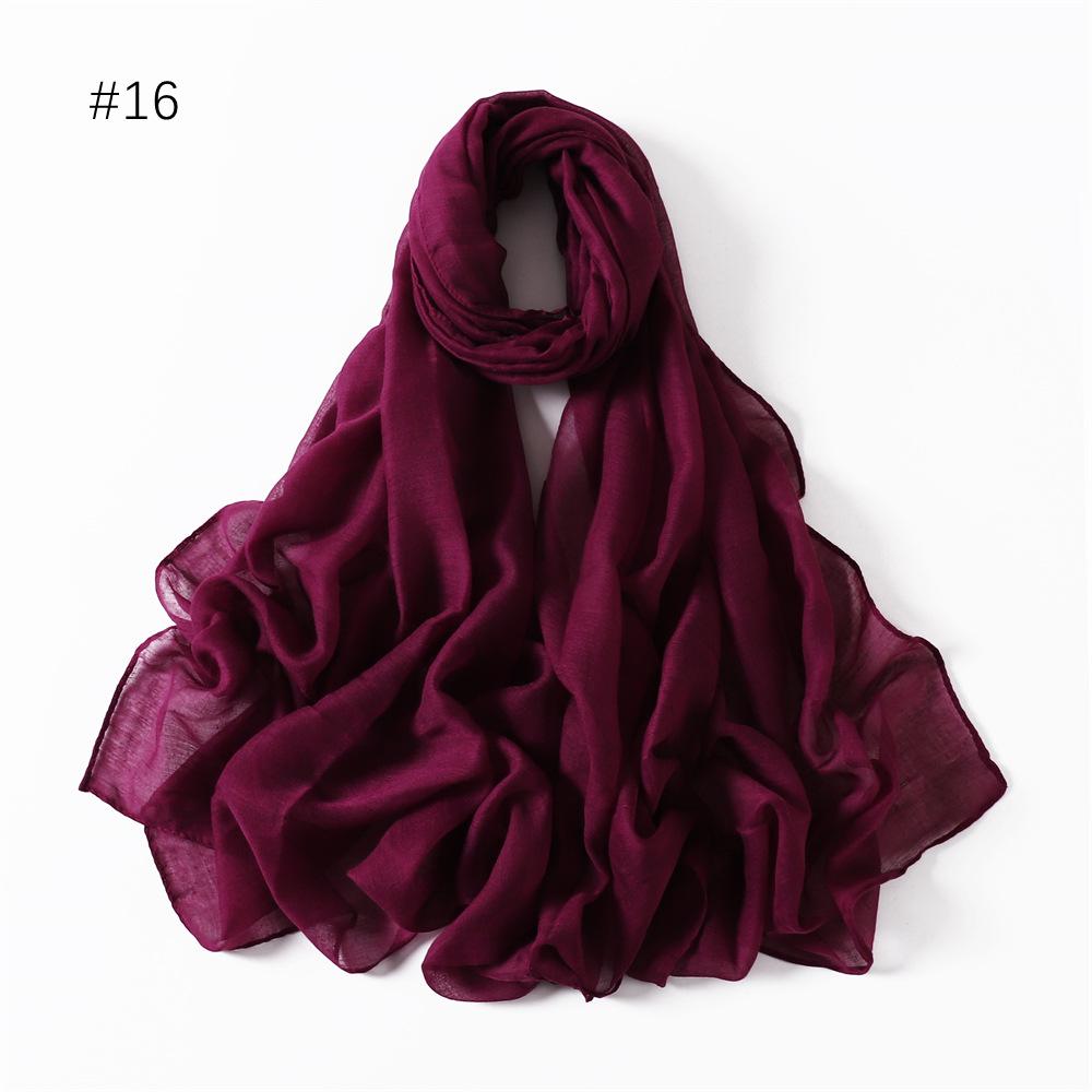 Women's Classic Bali Yarn Cotton-Linen Scarf: Breathable, Thin, Soft, Silk-Like, Solid Color.