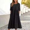Women's Summer Solid Color Round Neck Half Sleeve Casual Long Solid Color Dress