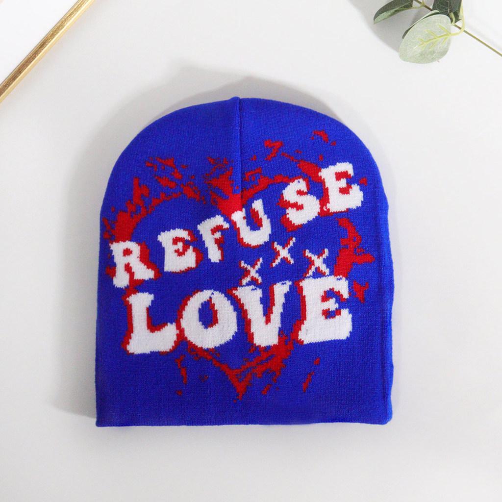Letter Embellished Knit Cap With Love Text Unisex For Fall Season