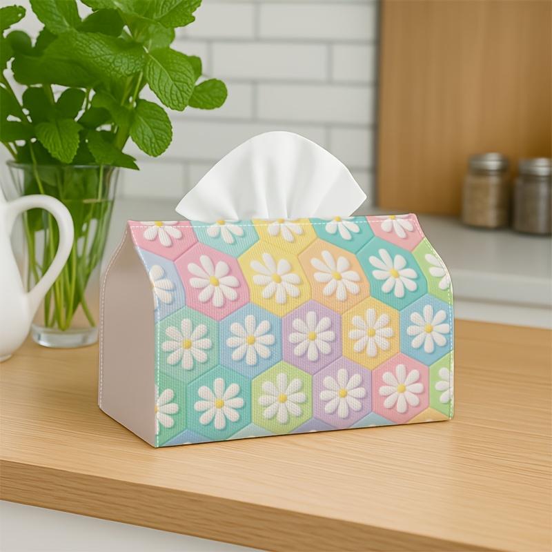 1pc Adorable Tissue Box Cover with Decorative Daisy Floral Pattern - Waterproof And Versatile for Home And Car Decoration, Desktop Use, Creative Napki