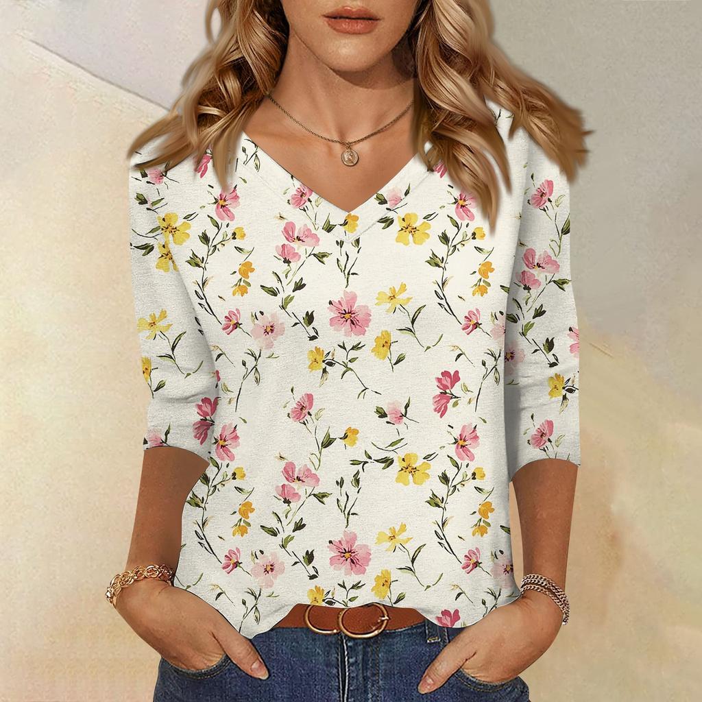 Рубашки с рукавом 3/4 для женщин, милые футболки с графическим принтом, блузки, повседневные базовые топы больших размеров, пуловеры