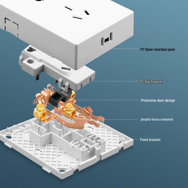 Двухклавишный настенный выключатель и панель розетки типа 86 с открытой проводкой и пятью отверстиями