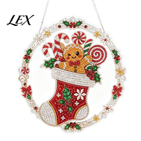 Festive Tree Ornament Crafting Christmas Rhinestone Painting Suncatcher Kit, DIY Faux Pearl Art Xmas Crafts for Adults Beginner, Acrylic Decorative