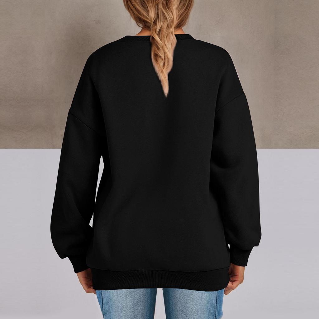 Женская толстовка, модная, однотонная, с круглым вырезом, с длинными рукавами, свободная толстовка