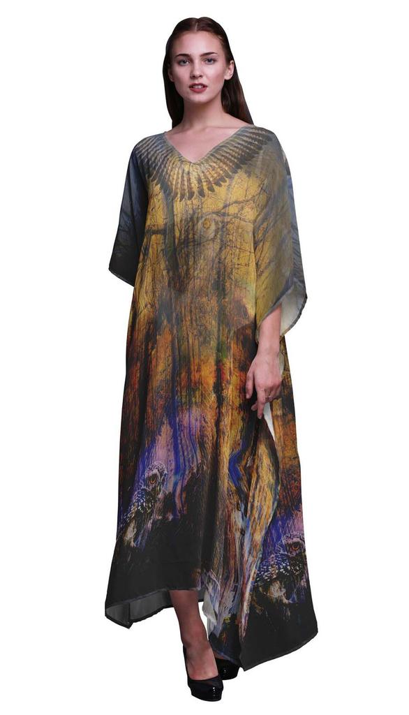 Phagun Длинный кафтан Owl Jungle Maxi Dress Beach Swimwear Cover up Womens