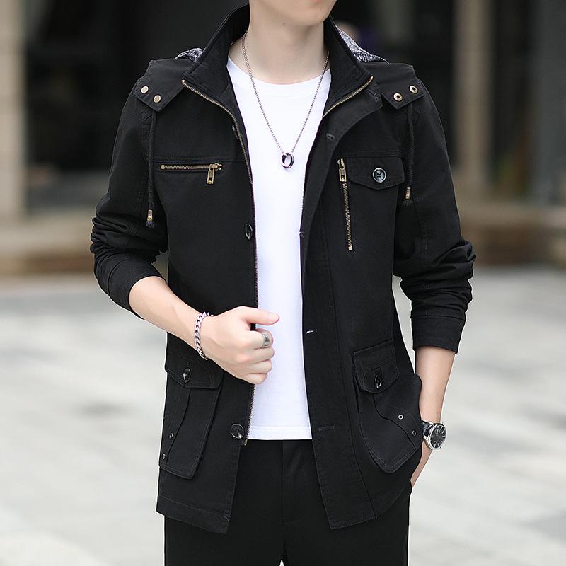 Весенне-осенняя новая куртка мужская с капюшоном в американском повседневном спортивном стиле, модная универсальная зеленая рабочая куртка тренд