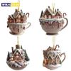 Coffee Cup Ornaments For Christmas Tree 2D Acrylic Christmas Snow Houses Chocolate Mug Pendant Christmas Tree & Car Decor