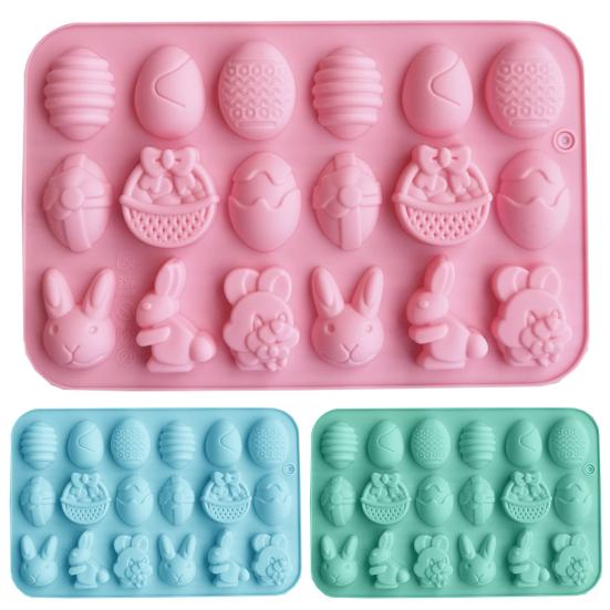 18 Cavity Cake Mold Non-stick Reusable Flexible Silicone Happy Easter Egg Rabbit Chocolate Baking Mould for Bakery