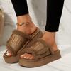 Fashion Cozy Plush Platform Slippers Women 2024 New Open Toe Furry Sandals Home Fashion Casual Designer Slippers Women Slides Women