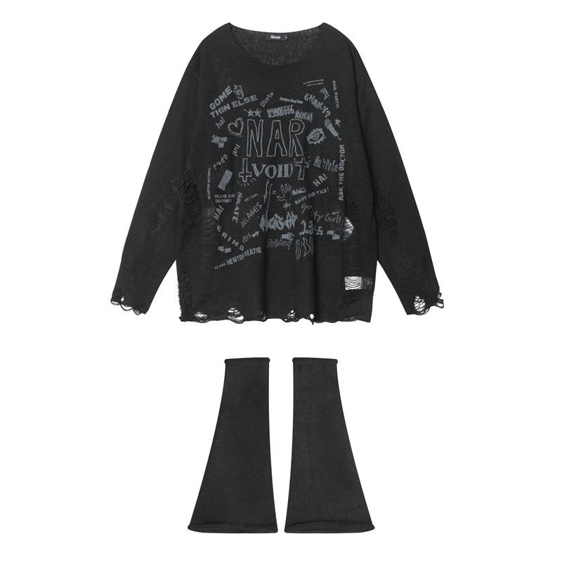 Autumn Women's Loose Torn Sexy Leg Wrap Sweater Top