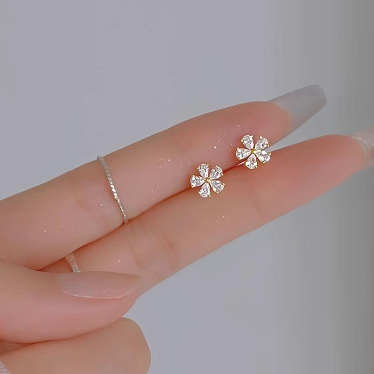 Серьги-гвоздики из серебра S925 с мини-цветами, Алмазные серьги, Маленькие серьги-гвоздики для козелка уха