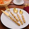 New Bamboo Handle Cutlery Set Stainless Steel Natural Bamboo Tableware Set Knife Fork Spoon Flatware Set Bamboo Dinnerware Set