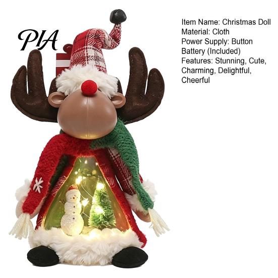 Holiday Party Home Accents Lighted Christmas Doll Decoration, Cute Plush Santa Claus/Snowman/Reindeer Figurine with Light Up Festive Dolls Warm