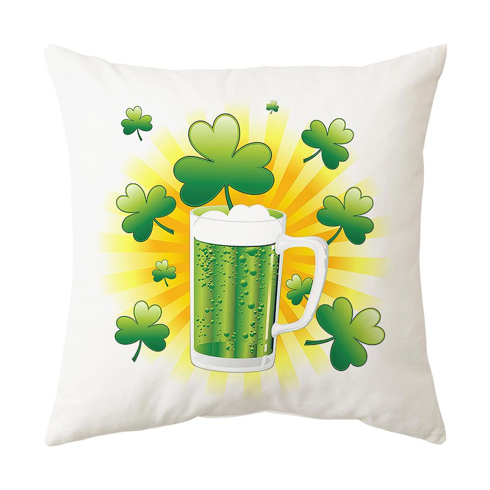 Irish National Day Cushion St. Patrick's Day Cushion Cover Green Cartoon Letters Four-Leaf Clover Sofa Cushion Cover