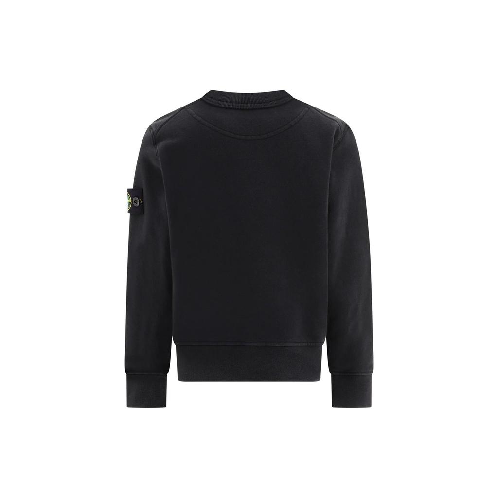 STONE ISLAND Свитшот Приталенный Однотонный С круглым вырезом С длинным рукавом Детские топы Черный 791661320-V0029