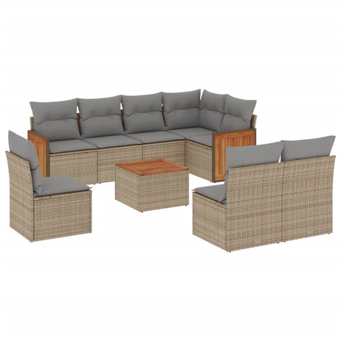 VidaXL Salon de Jardin avec Coussins 9 pcs, Canapés de Terrasse, Ensemble de Meubles de Patio, Mobilier d'Extérieur, Beige 3227732