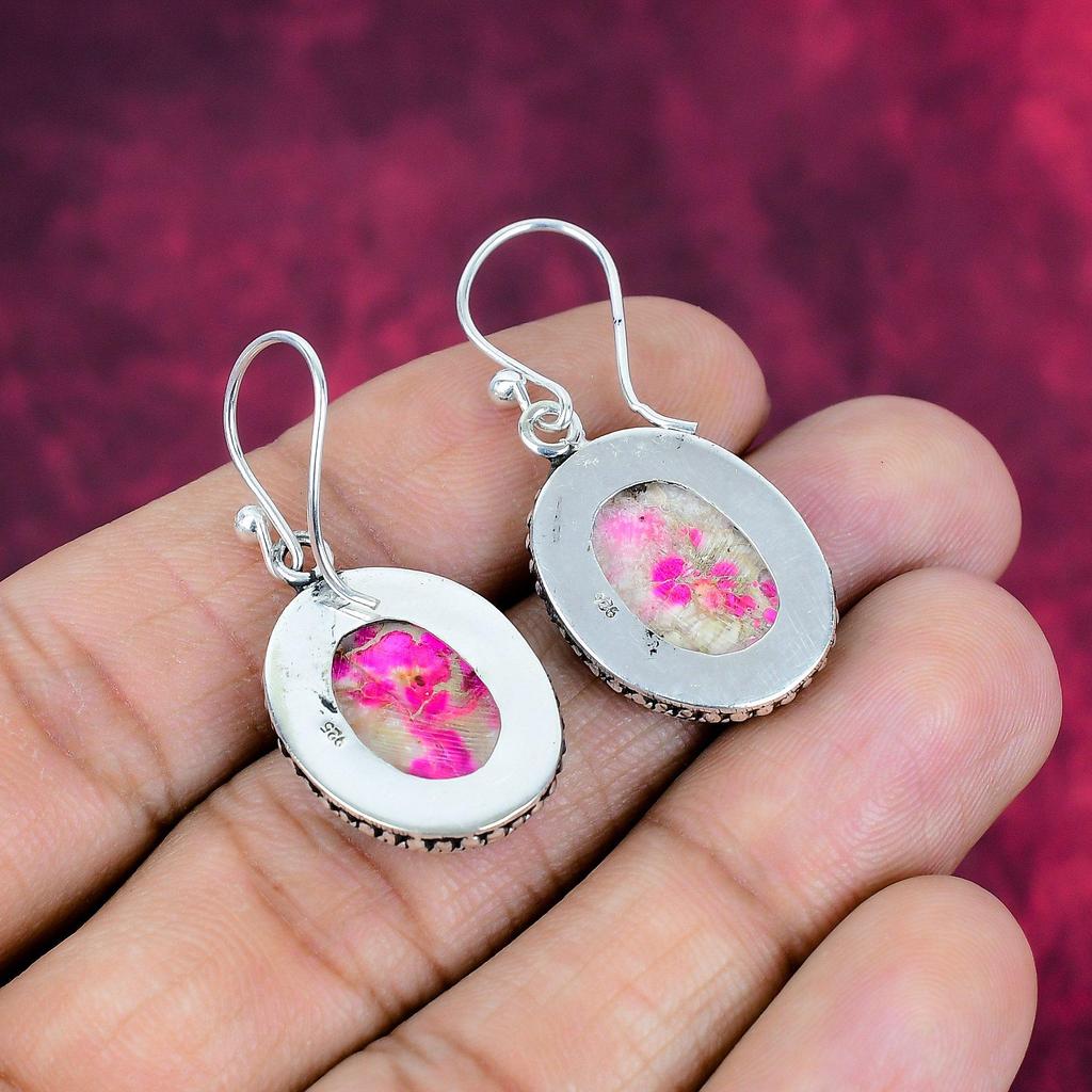 Pink Sea Sediment Earrings, 925 Solid Sterling Silver Gemstone Jewelry, Handmade Earrings, For Thanksgiving