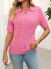 2025 Summer Women's Short Sleeve Lapel Collar V-Neck Cable Knit Pullover Sweater, Casual Chic Knitted Top for Daily & Office Wear