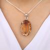 Champagne Quartz Gemstone Silver Women Pendant 1.75" , 925 Sterling Silver Handcrafted Jewelry, Orange Color Stone Pendant For Love PP-63-17