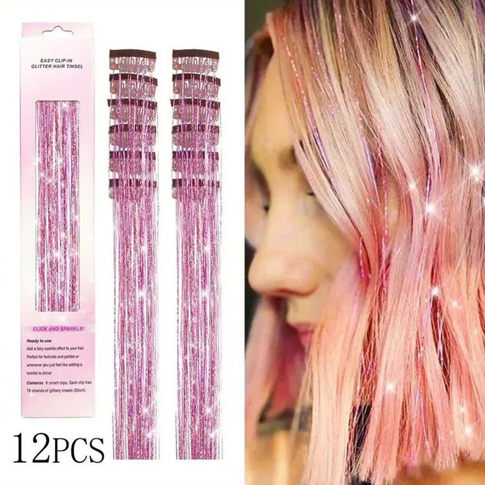 Heat Resistant Glitter Tinsel Hair Extensions Silk Hair String Extensions  For Kids Girls Women