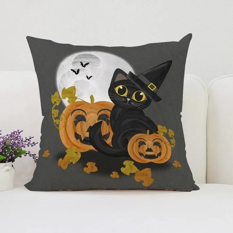 Декоративная наволочка с изображением тыквы и кошки на Хэллоуин, подходящая для дома, гостиной, дивана, спальни, декоративная наволочка
