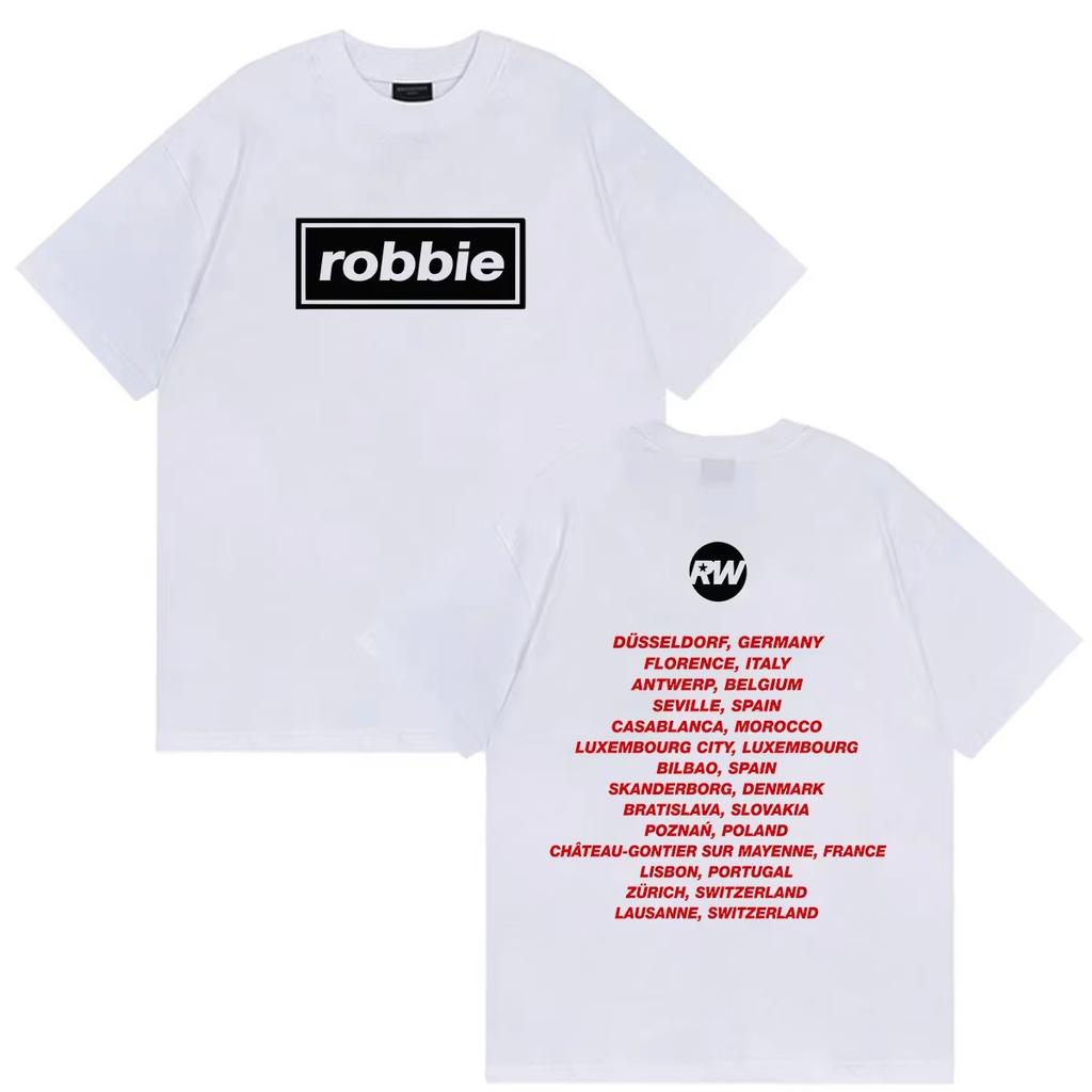 Robbie Williams Tour 2026 Print T Shirt Mens And Womens Fashion Pop Short Sleeve Tshirt Vintage High Quality Cotton T Shirt