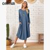 Autumn Women's Plus Size Solid Colour Casual Long Sleeve Dress Curved Hem Loose Dress