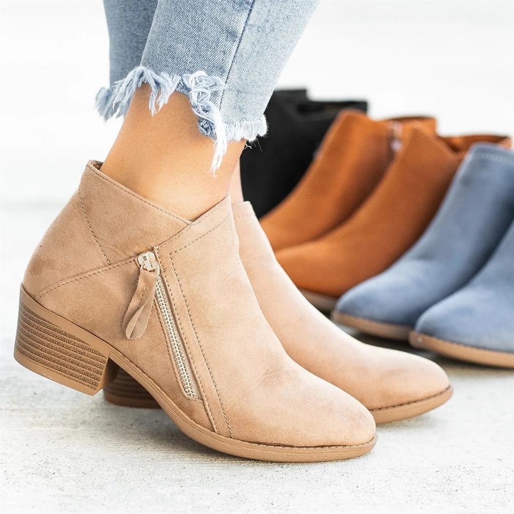 2024 Women Booties  Autumn Suede Chelsea Boots Women Fashion  Platform Boots Side Zipper Heeled Ankle Boots Botas De Mujer