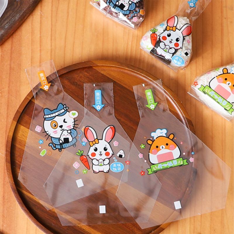 100 шт., симпатичный мультяшный треугольный пакет для упаковки рисовых шариков, водоросли, онигири, суши, инструменты, принадлежности для бэнто