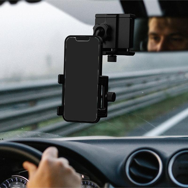 Автоматический зажим для телефона на зеркало заднего вида автомобиля Нескользящее силиконовое универсальное крепление с вращением на 360°