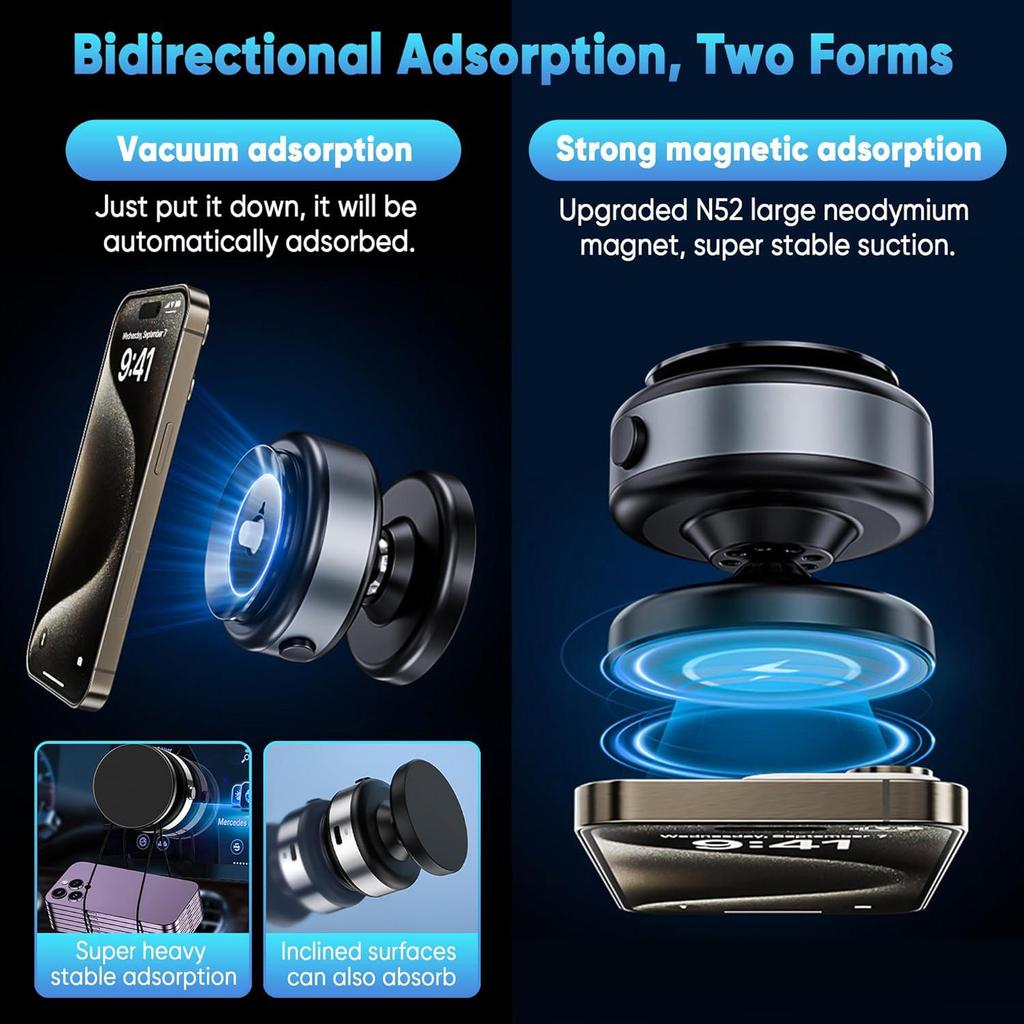 Vacuum Adsorption Car Magnetic Phone Holder 360° Adjustable Electric Suction Cup Super Magnetic Cell Phone Holder Mount for Car for Magsafe iPhone