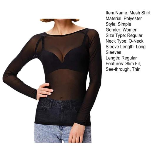 Сексуальные узкие топы, прозрачный черный сетчатый пуловер, топы с круглым вырезом и длинными рукавами, прозрачная клубная футболка в стиле панк
