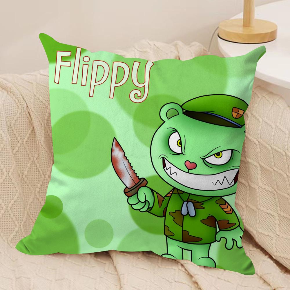 Cartoon Happy TTree Friends Cushion Cover Silky Short Plush Invisible Zipper Dustproof Sofa Pillow Case for Home Decor