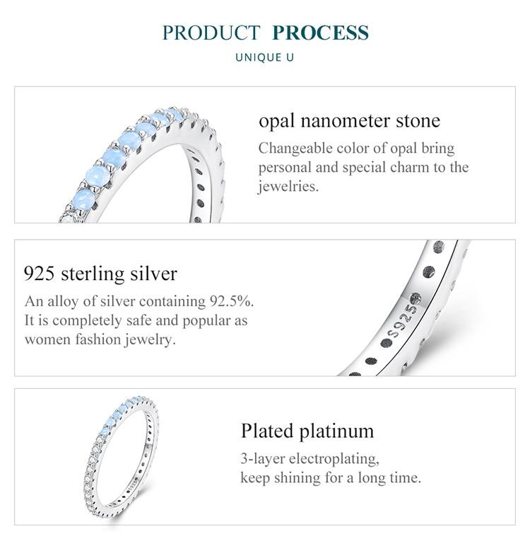 BAMOER 925 Sterling Silver Blue Simple Finger Ring Stackable Eternity Bands for Women Gift Platinum Plated Fine Jewelry