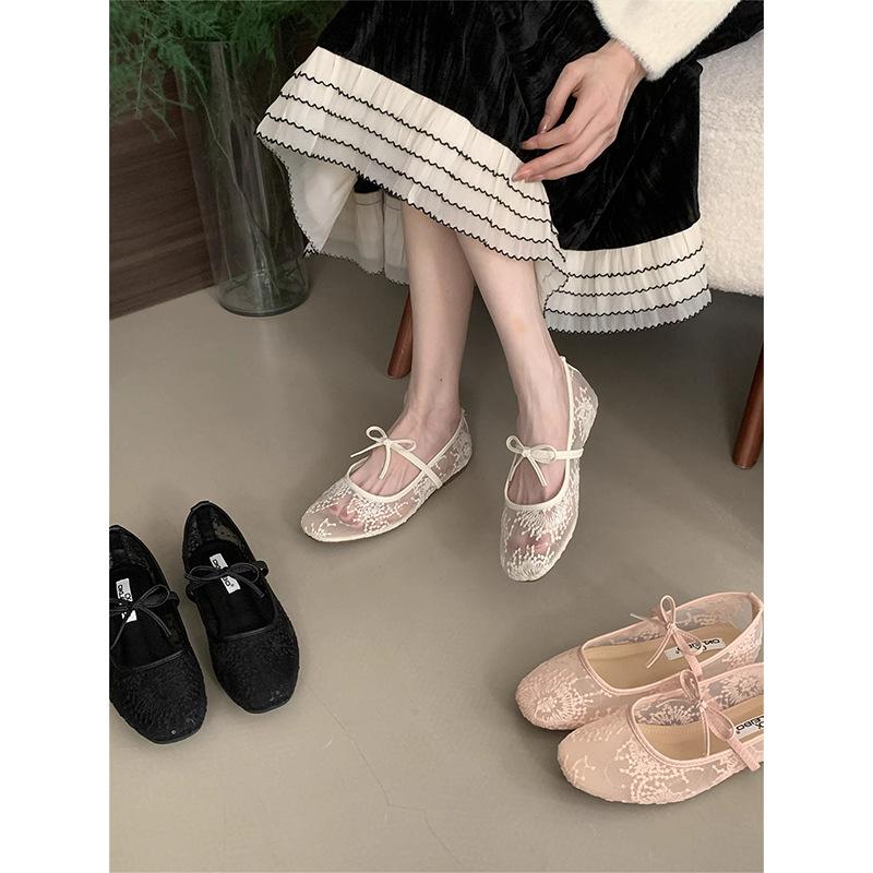 Flat-bottomed French Pink Breathable Mary Jane Single Shoes Women's Shoes 2025 New Spring Retro Bow Evening Shoes