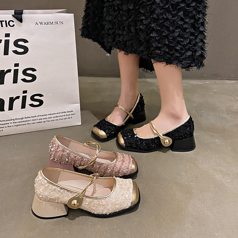 Нишевые высококачественные туфли Мэри Джейн с пайетками женские туфли 2024 года новые весенние туфли на плоской подошве во французском стиле вечерние туфли