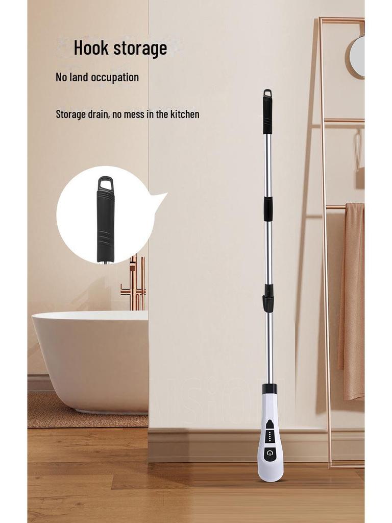 Cordless Electric Spin Scrubber with Long Handle and Crevice Brush for Kitchen and Bathroom